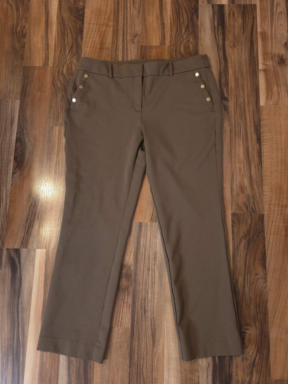 Anne Klein Size 14P Brown Studded Straight Leg Dress Pants Petite Timeless